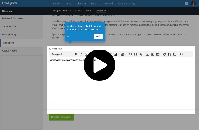 LawLytics Knowledge Base | How to Edit Your Website Disclaimers