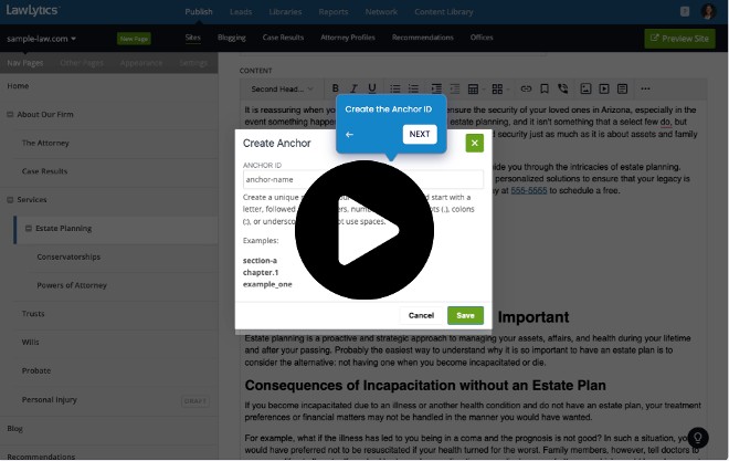 LawLytics Knowledge Base | How to Add Anchor Links to a Page